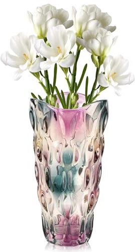 Dokeno Vaso Colorato e Grande per Fiori, Idea Regalo Perfetta per Donne, Vaso di Vetro Moderno, Design Unico a Cilindro Ondulato, Adatto per Decorazione da Soggiorno e Regalo di Compleanno per Mamma