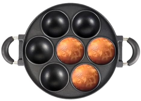 Cast Iron Biscuits Pan, 7-Cup Large Muffin Pan Round, Non-Stick Baking Tool, Cake for Scones, Cornbread, Muffins, Cupcakes, and Brownies, 7-Hole Spherical Style