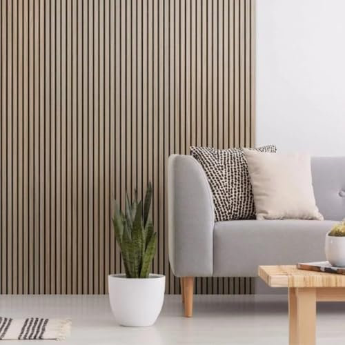 Masquepack – Panel Acústico Decorativo de Madera Roble Natural MDF 240x60 cm - Paneles Decorativos para Pared, Absorción de Sonido y Diseño Moderno (240x60 cm - Gris, 1)