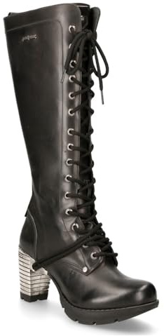 New Rock M-TR005-S1 Stivali da Donna Neri Con Tacco Alto e Gotici Alti Fino al Ginocchio