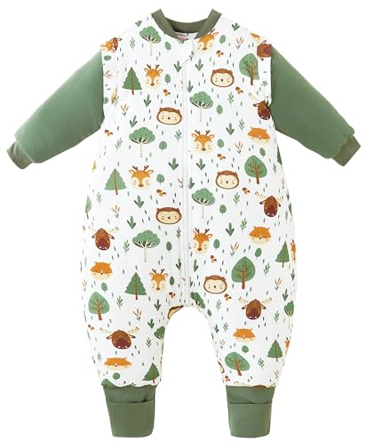 Chilsuessy Baby Winterschlafsack Schlafsack mit Füssen kleine Kinder Ganzjahres Winter Schlafsack Schlafanzug für Jungen und Mädchen,abnehmbar Ärmel, Waldtiere/2.5 Tog, 80/Baby Höhe 90-100cm