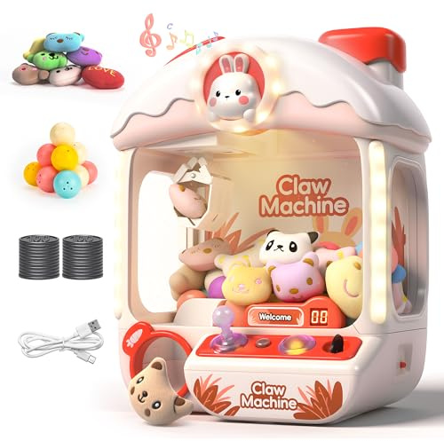 cossy Candy Grabber Machine, Machine à Attraper avec Lumières & Musique, Machine à Griffes pour Enfants avec 20 Peluches & 24 pièces de Monnaie, Cadeau d‘Anniversaire, Noël, Mignon Lapin