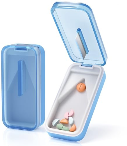 DEPAD Pill Cutter Splitter for Small and Tiny Pills, Pill Splitter with Removable Silicone Pad, Tablet Cutters for Small or Large Pills Professional with Sharp Blade (Blue)