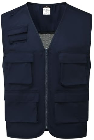 Portwest C704 Work Vest Durable Polycotton Multi Pocket Utility Waistcoat Breathable Mesh Panels Lightweight Cooling Design Tool Storage Radio Loop, Navy, XL