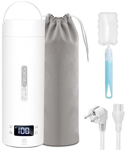 Bollitore elettrico portatile,3 in 1mini thermos, teiera da viaggio in acciaio inox,Bollitore Elettrico Temperatura Regolabile, Protezione da Surriscaldamento, per il Viaggio, Campeggio, Outdoor