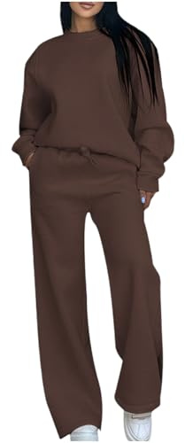 Women's Tracksuitst Long Sleeve Knit Sweater Top Wide Leg Pants Loungewear Sets Women Athleisure Tracksuit Set Sweatshirt and Drawstring Jogger Pants with Pocket Cozy Winter 2 Piece Lounge Set