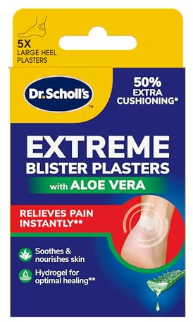 Dr. Scholl’s Extreme Blister Plasters for Feet with Aloe Vera - Extra-Thick Cushioning, Waterproof & Breathable, Hydrogel for Optimal Healing, Large Heel Plaster, Pack of 5