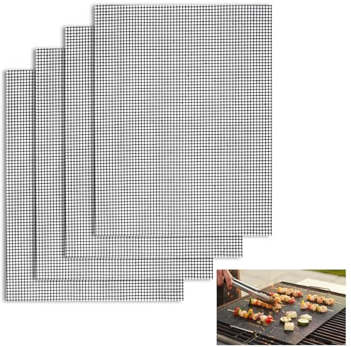 Juego de 5 alfombrillas antiadherentes de tejido de teflón, reutilizables, para barbacoa de gas, carbón, parrilla eléctrica, horno, cocina, freidora de aire, 40 x 30 cm