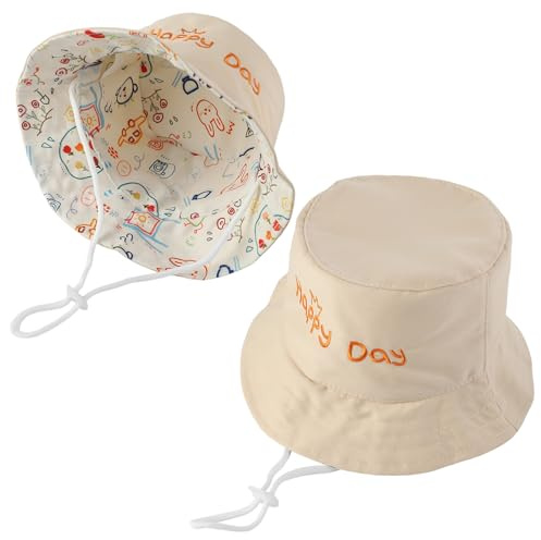 RoxNvm Gorro Pescador Niño, Gorro Bebe Sol, Ajustable Gorros Proteccion UV Bebe UPF 50, Reversible Sombrero Pescador, Gorros Playa Chapeu Criança Sombrero Niño para 2 a 4 Años (Garabatos)