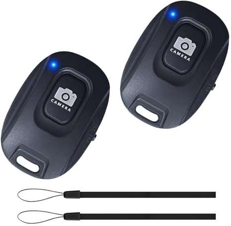 Pack 2 Disparadores Bluetooth para Smartphone – Control Remoto Selfie Inalámbrico Compatible iPhone y Android, Obturador Portátil para Fotos y Vídeos, Negro Compacto con Correa de Muñeca