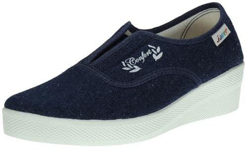 Calzados Romero Colección JAVER Zapatilla Deportiva Aerobic Lona Mujer Cuña 4Cm Ajuste Elástico Empeine 0819 Tejano Talla 37