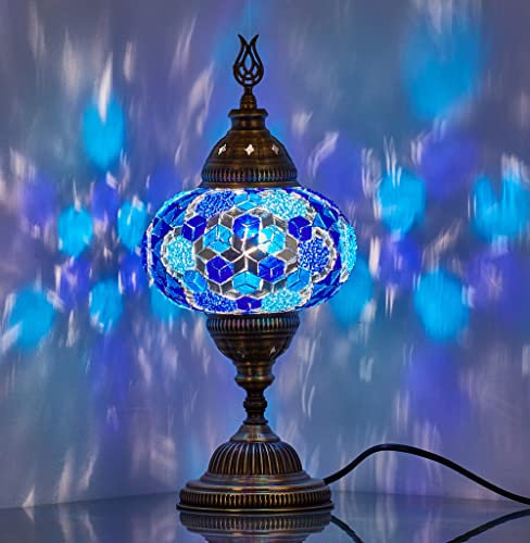 DEMMEX Grande lampe de table en mosaïque marocaine turque de 17,8 cm, verre coloré Tiffany, décoration artisanale salon/chambre à coucher, ampoule incluse