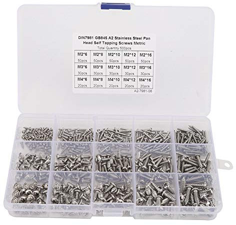 500er Schraubensatz M2 M3 M4 Edelstahlschrauben Sortimentskit Mehrzweck-Kreuzschlitzschrauben selbstschneidend