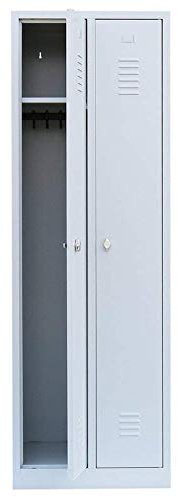 Lüllmann Spind Kleiderspind für 2 Personen Garderobenschrank 2 Abteile Kleiderspind 180x60x50mm grau