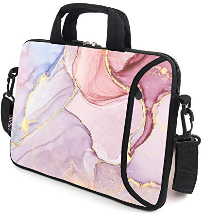 XMBFZ 13.3 laptop bag adjustable shoulder strap with handle accessory pocket fits 11.6 12 12.1 13 13.3 Laptops/notebook/ebooks/chromebook/iPad(Pink Marble)