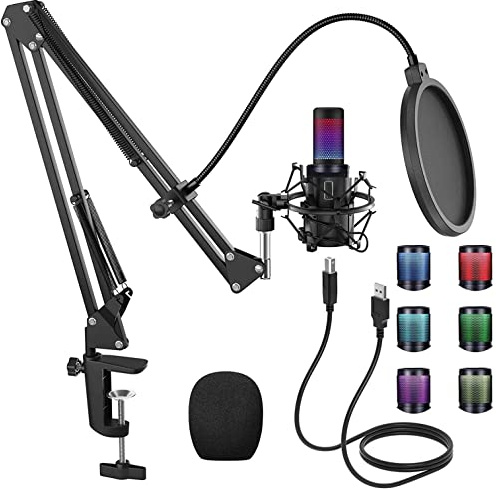 Microfono USB con illuminazione a led RGB di Registrazione a Condensatore per Computer Desktop per Laptop MAC o Windows Microfono Cardioide per Conversazione Studio di Registrazione YouTube Voice Over