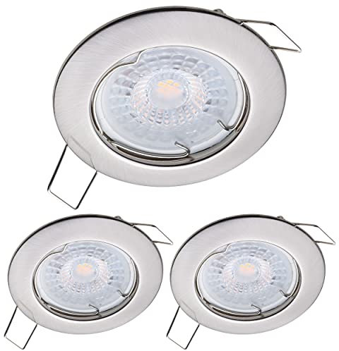 Oktaplex Lighting 3er Set LED Einbaustrahler Sedan - mit LED Modul 4,8W 2700K 230V 380lm Warmweiß 110° - Spot Edelstahl gebürstet Lochmaß 60mm