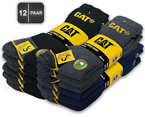 Caterpillar 12 Paia di Calzini da Lavoro CAT REAL WORK SOCKS, da Donna, Taglia 35 a 50, Colori Misti, 43-46