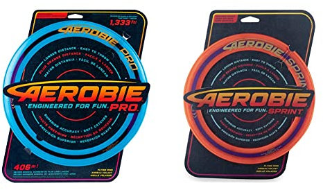 Aerobie Pro Flying Ring Wurfring mit Durchmesser 33 cm, blau, für Erwachsene und Kinder ab 5 Jahren & Sprint Flying Ring Wurfring mit Durchmesser 25,4 cm, orange