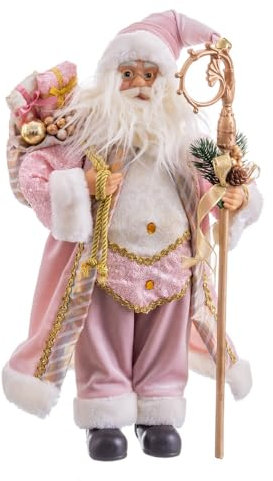 LOLAhome Bambola di Natale di Babbo Natale in Tessuto Rosa 45 cm