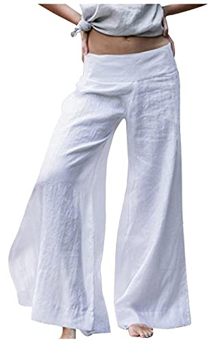 Pantaloni da donna in lino, estivi, casual, a vita bassa, larghi, per il tempo libero, estivi, per il tempo libero, a gamba larga, comodi, alla moda, eleganti