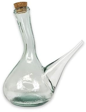 Verano Spanish Ceramics Recycled Glass Spanish Porron Decanter/Pourer with Cork - Decorative New Home Living Dining Room Decor Display Water Juice Wine Serving Bottle - 750ml 20cm x 23cm