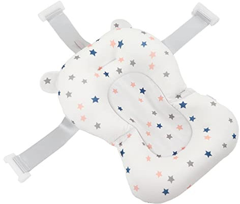 Almohadilla de Baño para Bebé, Cojín de Baño para Recién Nacido, Adaptador Bañera para Bebé, Almohada de Bañera con Red de Apoyo, Fácil de Limpiar (Estrellas Blancas)