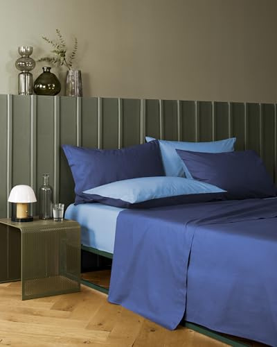 Bassetti Completo Letto Matrimoniale, Pop Color Double, Lenzuola, 100% cotone, Oltremare, 240 x 280