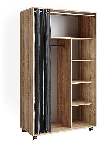 Vicco Kleiderschrank Doros, Flügeltürenschrank, Sonoma, 100 x 168 cm offen, mit Rollen