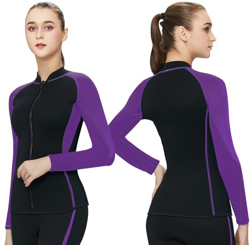INTBOSS Womens Wetsuit Top 3mm,Neoprene Wetsuit Jacket Women Long Sleeve Wetsuit Top Women Front Zip Warm Wet Suit Jackets for Women Thermal Womens Wetsuit Shirt Swimming Kayaking Diving