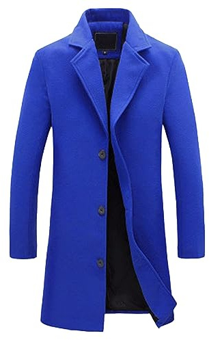 OBiQuzz Cappotto invernale da uomo, lungo, da lavoro, slim fit, cappotto da uomo, trench monopetto, giacca western, giacca invernale da lavoro, classico, per lavoro, tempo libero, Blu, XXXL