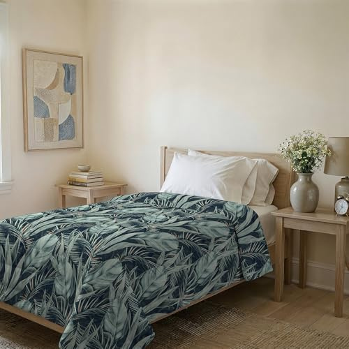 Couvre-lit matelassé d’été Ligne Basic Made in Italy en Microfibre Douce imprimée – Couette Printemps-été mi-Saison – Tropical, Simple 160x240 cm