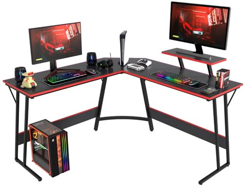 BestOffice - Escritorio para ordenador (128 x 128 x 90 cm), diseño de esquina con soporte para pantalla con escritorio grande, color negro