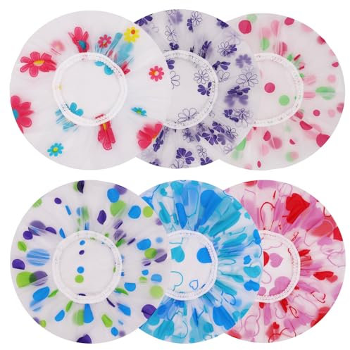 6 Stück Duschhaube für Damen,Elastische Duschhaube,Wasserdichte und Wiederverwendbare Duschhauben,für Mädchen Frauen Kosmetik Zuhause Hotel Reisen