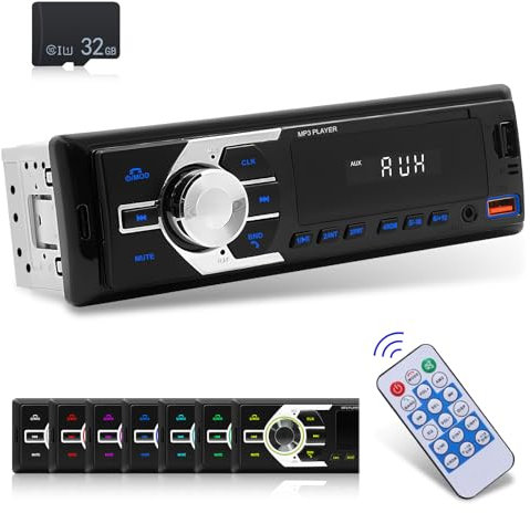 NHOPEEW Radio de coche 1 DIN con doble Bluetooth 5.1 – FM retroiluminado en 7 colores – U Disk/AUX in/TF Card Play/APP localizar y mando a distancia