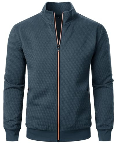 POIUIYQA Sudaderas con Cremallera Y Cuello Alto Hombre Hombre Sudadera Abierta sin Capucha Cierre de Cremallera Blusa Sweater Jersey Suéter de Algodón Outdoor Deporte Básico Ocio Estilo Deportivo