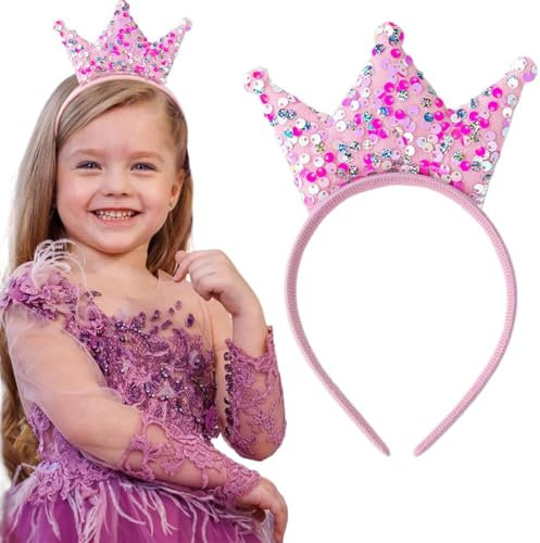 XENQITO Corona principessa corona compleanno ragazza fascia fascia rosa per bambine 2-5 anni