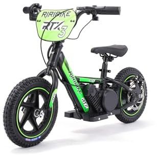 Bicicleta eléctrica para niños RIRIBIKE RTX3 24V (12), Verde, Batería de Litio, Motor de 100W, Freno de Disco, Asiento de PU Blando Ajustable
