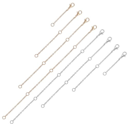 TIESOME 8 PCS Halskette Extender Kette, 4 Größen Gold & Silber Kette Extender für Halsketten Armband 2/4/6/8 in Delicate Verlängerung Armband Extender für Frauen Schmuck Handwerk machen