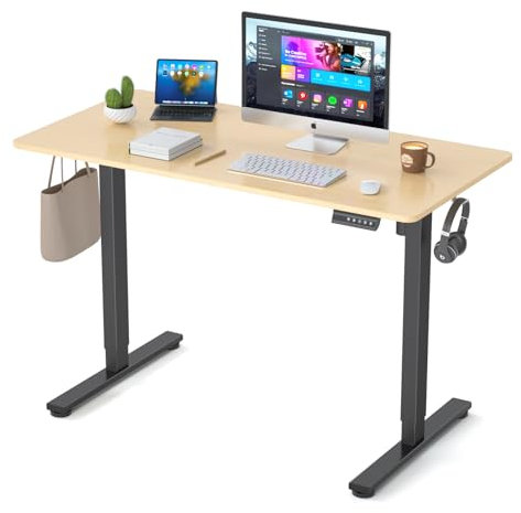 EarthyHome Höhenverstellbarer Schreibtisch, Schreibtisch höhenverstellbar elektrisch,120x60cm, 3-Funktions-Memory, mit Kabelmanagement und Haken.