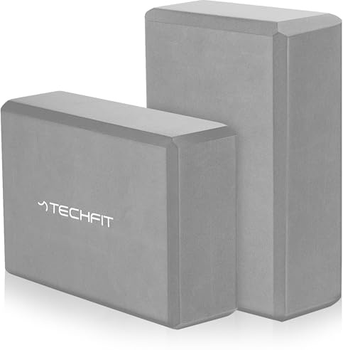 TechFit Mattoncino da Yoga in Schiuma EVA ad Alta Densità, Set da 2 Pezzi, Leggero e Antiscivolo, Supporto Ideale per Yoga, Pilates, Stretching, Dimensioni 23x15x7.6 cm, Grigio