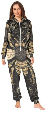GAIREG Gult bi på svart vuxen dam en del julpyjamas, huva onesie vuxen julpyjamas, Gult bi på svart, X-S