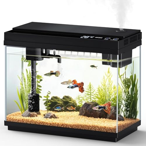 fishkeeper Nano Aquarium Kit complet de démarrage 4 en 1 avec LED, pompe et filtre auto-nettoyants intelligents, avec aromathérapie, indicateur de température, minuterie