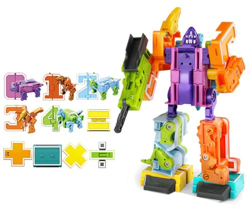 Generico Robot Con Numeri Di Dinosauro - Trasformazione Di Figure, Giocattoli Per L'apprendimento Della Matematica In Età Prescolare, Robots Educativi Per Il Conteggio | Set Di Robot Dinosaur STEM