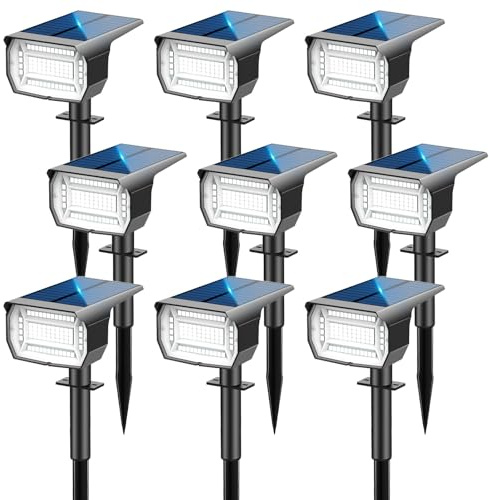 LOTMOS [72 LED/9 Piezas Luces Solares LED Exterior Jardin Impermeable IP67 Focos LED Exterior Solares Lampara Luz Solar Exterior para Patio,Caminos,Terraza,Suelo,Calzada,Piscina,Césped,Carril,Camping