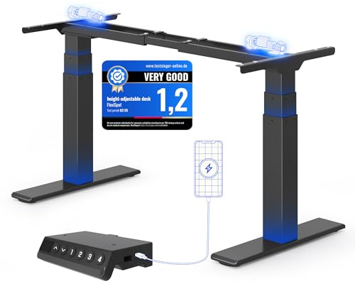 FLEXISPOT Escritorio Elevable Eléctrico 200 kg, Altura 60–125 cm | E200 Doble Motor, Panel de Control con USB-C/A, 4 Memorias, Sistema Anticolisión