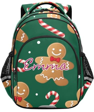 RPLIFE Mochila de pan de jengibre personalizada para hombre, color verde, para niñas y niños, mochila para niños y escuela primaria, Gingerbread Men Green, 17 Inch, Mochilas Tradicionales