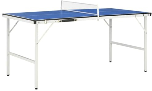 Mangloder Mesa de ping pong plegable con red 152 x 76 x 66 cm azul, enrollable, nivelador de piernas ajustable, para interior y exterior, fácil de transportar, resistente, para ocio, torneos, hobby