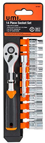 Umi 14tlg. Steckschlüsselsatz mit 1/4 Knarre, Sechskant 72-Zähne Ratsche mit Halterung für Handwerker, Mechaniker, Reparatur