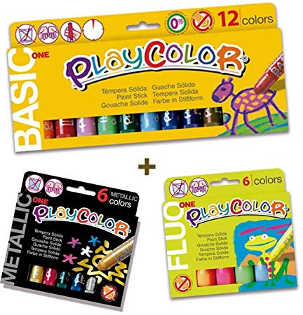 Pack XXL – Sticks de pintura gouache sólido 10g – Playcolor One (Basic+Metal+Fluo) – 24 colores surtidos